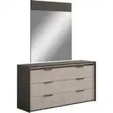 Muse Dresser & Mirror Set in Cocoa Grey, White Oak & LED Light